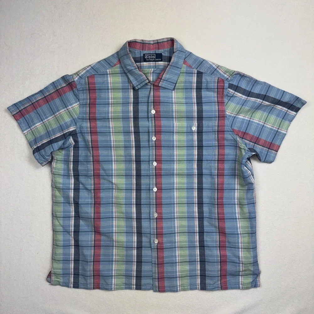 Vintage Polo Ralph Lauren Shirt Men's 2XL‎ Multi Plaid Madras Button Up